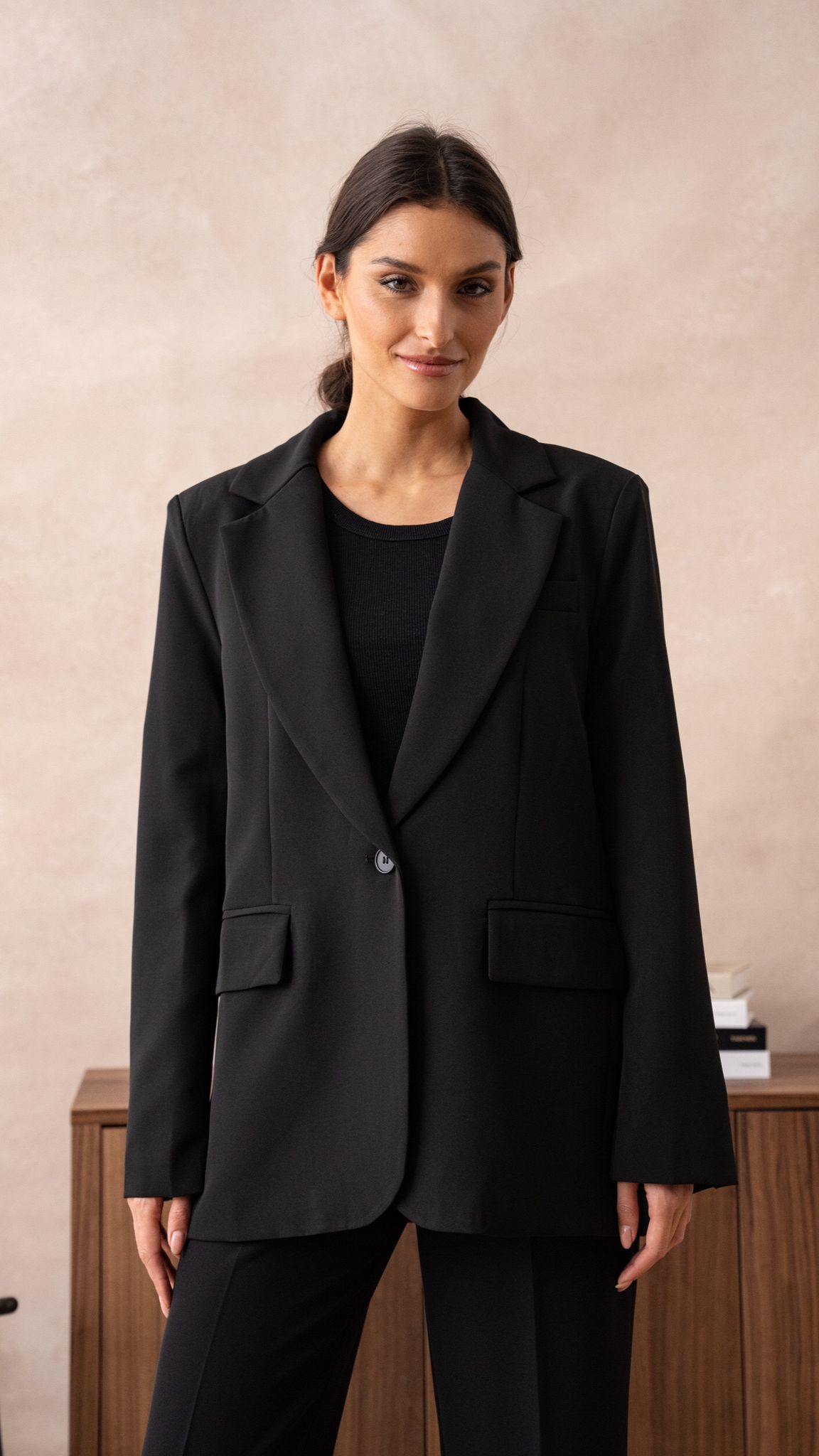 Blazer Noir Un Bouton Centre Ville Paris - Taille S/XS - Polyester - Occasion Très Bon état