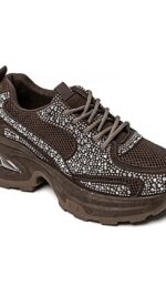 Baskets femme marron choco à strass – Style sport chic TPGK