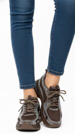 Baskets femme marron choco à strass – Style sport chic TPGK