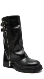 Bottes biker femme tube noires avec semelle crantée et doubles boucles – TPGK