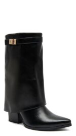 Bottes courtes tube noires à talon moyen avec détail doré – TPGK