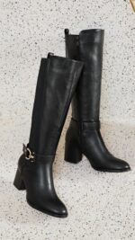 Bottes cavalière femme noires talon bloc avec boucle dorée – TPGK