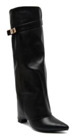 Bottes femme noires en cuir synthétique à talon fin forme tube – Collection TPGK automne hiver