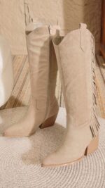 bottes à franges beige taupe femme en suédine TPGK
