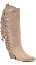 bottes à franges beige taupe femme en suédine TPGK