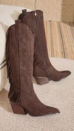 bottes à franges marron choco femme en suédine TPGK