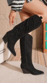 bottes à franges noires en suédine pour femme TPGK