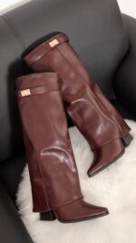 bottes tube bordeaux femme TPGK avec boucle dorée