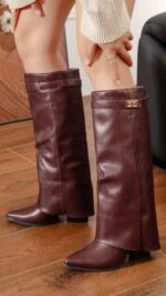 bottes tube bordeaux femme TPGK avec boucle dorée