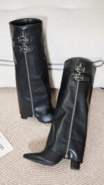 bottes zip noires femme talon bas double boucle