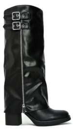 bottes zip noires femme avec talon carré et double boucle