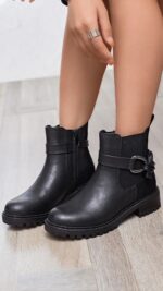 Bottines femme noires avec boucle latérale TPGK