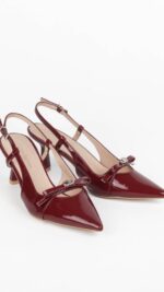 Escarpins femme vernis bordeaux à talon bas avec nœud élégant – TPGK Collection automne hiver