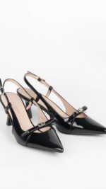 Escarpins femme vernis noirs à talon bas avec nœud élégant – Collection TPGK