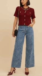 Gilet maille bordeaux femme chic avec boutons strass – TPGK Collection automne hiver