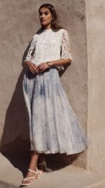 Jupe longue en tulle bleu clair pour femme – automne hiver