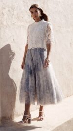 Jupe longue en tulle bleu clair pour femme – automne hiver