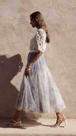 Jupe longue en tulle bleu clair pour femme – automne hiver