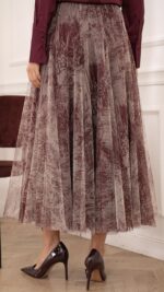 Jupe longue en tulle bordeaux pour femme – automne hiver