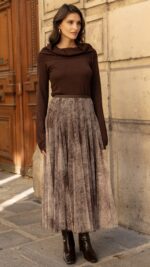 Jupe longue en tulle marron choco pour femme – automne hiver