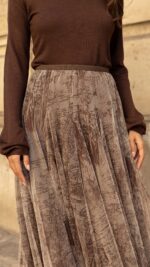 Jupe longue en tulle marron choco pour femme – automne hiver