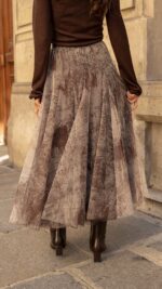 Jupe longue en tulle marron choco pour femme – automne hiver