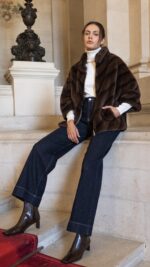 Manteau cape marron chocolat en fausse fourrure pour femme – automne hiver