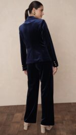 Pantalon femme en velours bleu marine coupe tailleur – Collection TPGK