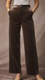 Pantalon femme en velours taupe marron coupe tailleur – Collection TPGK