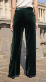 Pantalon femme en velours vert coupe tailleur – Collection TPGK