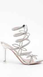 Sandales femme argentées à talons papillon strass – Collection TPGK