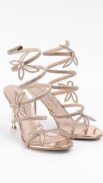 Sandales femme champagne à talons papillon strass – Collection TPGK