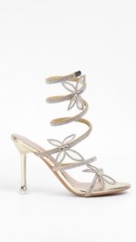 Sandales femme dorées à talons papillon strass – Collection TPGK