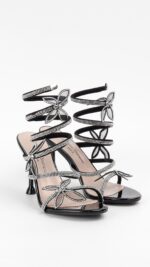 Sandales femme noires à talons papillon strass – Collection TPGK