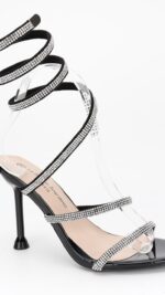 Sandales femme noires à talons spirales strass – Collection TPGK