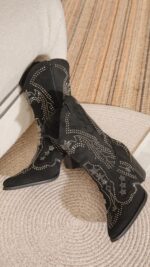 Bottines santiags femme noires en suédine avec strass – TPGK