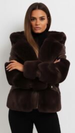 Veste en simili cuir et fausse fourrure marron pour femme – chic et chaude