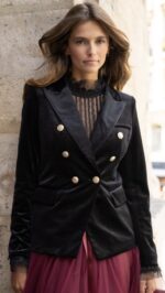 veste velours noir femme boutons dorés TPGK