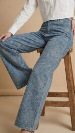 pantalon jean large motif cachemire femme TPGK